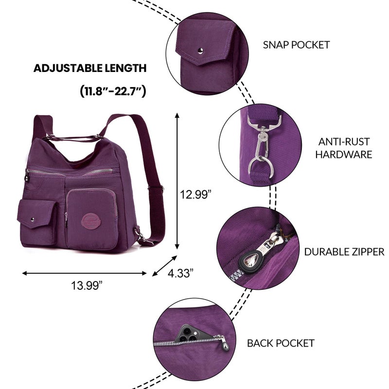 Dora & Liz Multipurpose Hobo Purse for Women with Antitheft RFID, Waterproof Nylon Crossbody Bag Shoulder Handbag, Convertible Backpack - Image 4